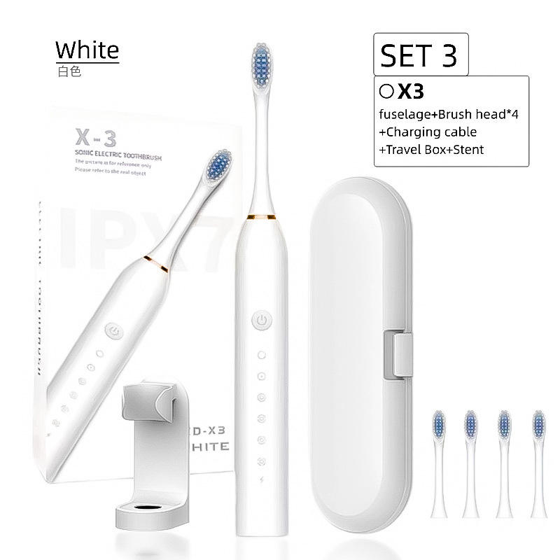 X-3 Sonic Rechargeable Electric Toothbrush Travel Kit with 6 Cleaning Modes