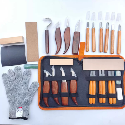Professional Wood Carving & Whittling Tool Kit with Leather Storage Roll
