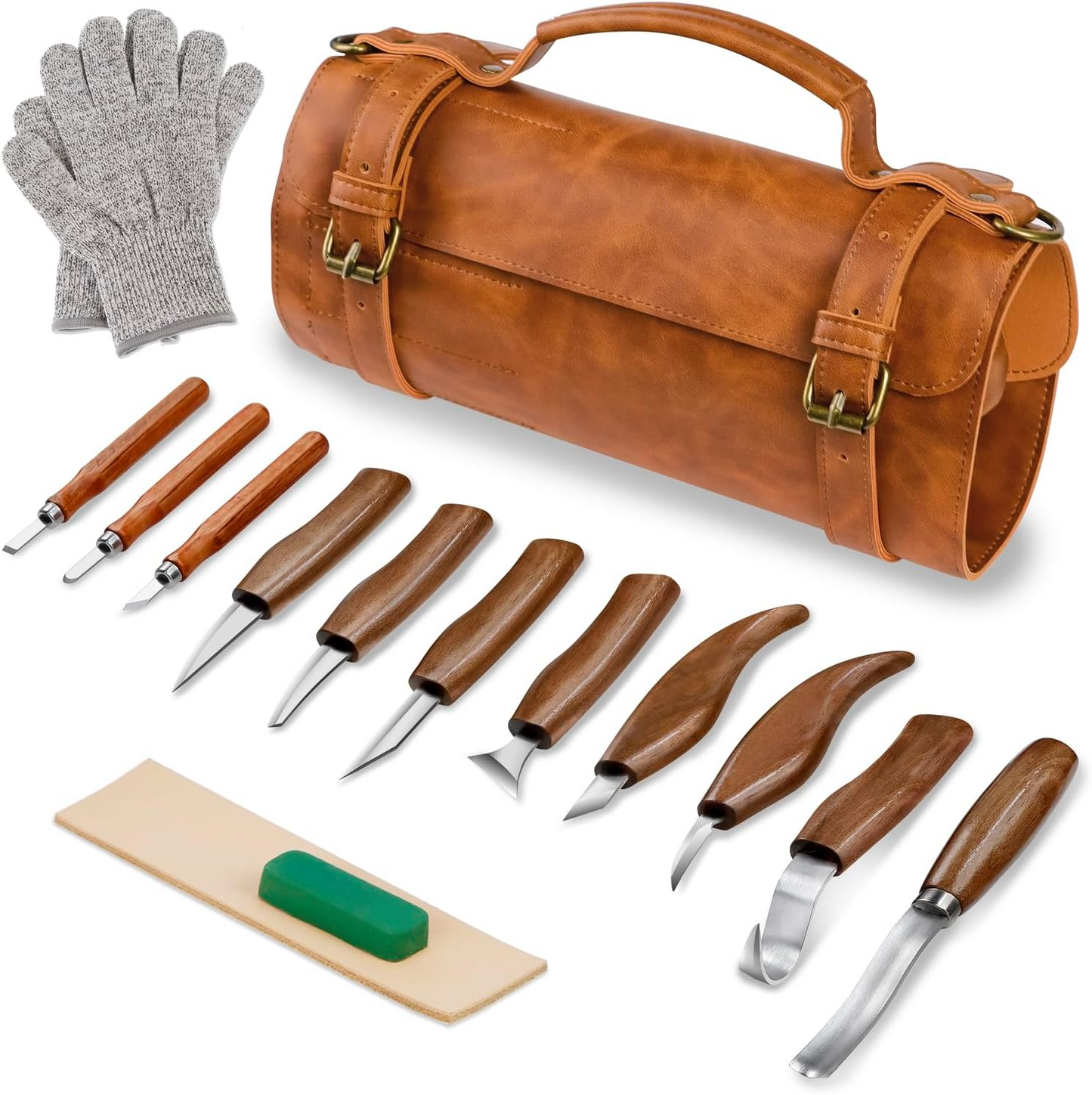 Professional Wood Carving & Whittling Tool Kit with Leather Storage Roll