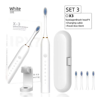 X-3 Sonic Rechargeable Electric Toothbrush Travel Kit with 6 Cleaning Modes